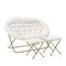 Emma and Oliver Janey Folding Double Saucer Chair with 2 Ottomans and Steel Frame for Dorm or Bedroom